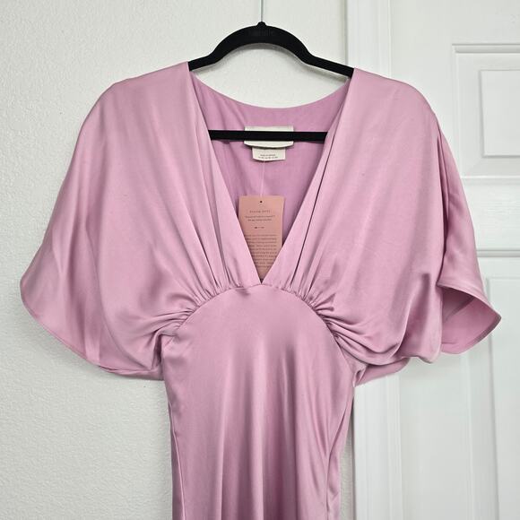 NWT Anthropologies BHLDN Amelia Deep-V Satin Maxi Dress Pink formal size XS $220 - Picture 6 of 13